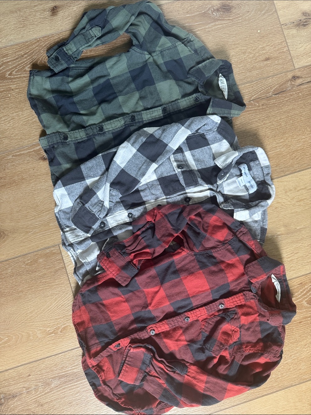 Old Navy and H&M Boys Plaid Button-Down Shirts - Green & Black, Black & White